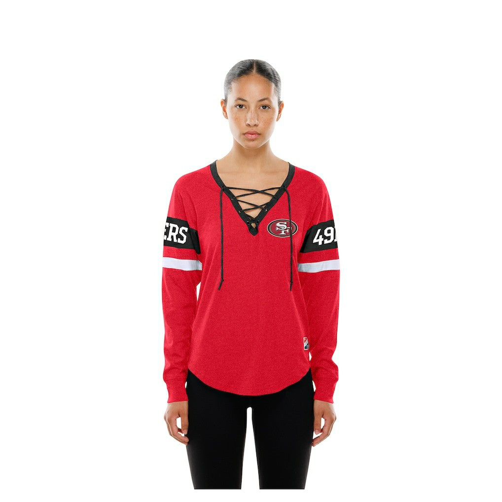 San Francisco 49ers New Era Women's Throwback Lace-Up Long-Sleeve T-Shirt Scarlet | NFL