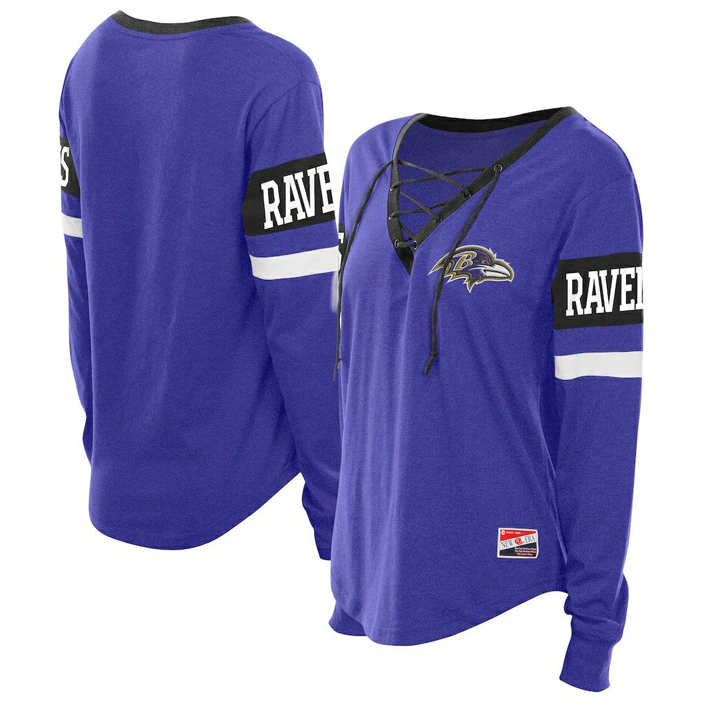 Baltimore Ravens New Era Women's Throwback Lace-Up Long-Sleeve T-Shirt Purple | NFL