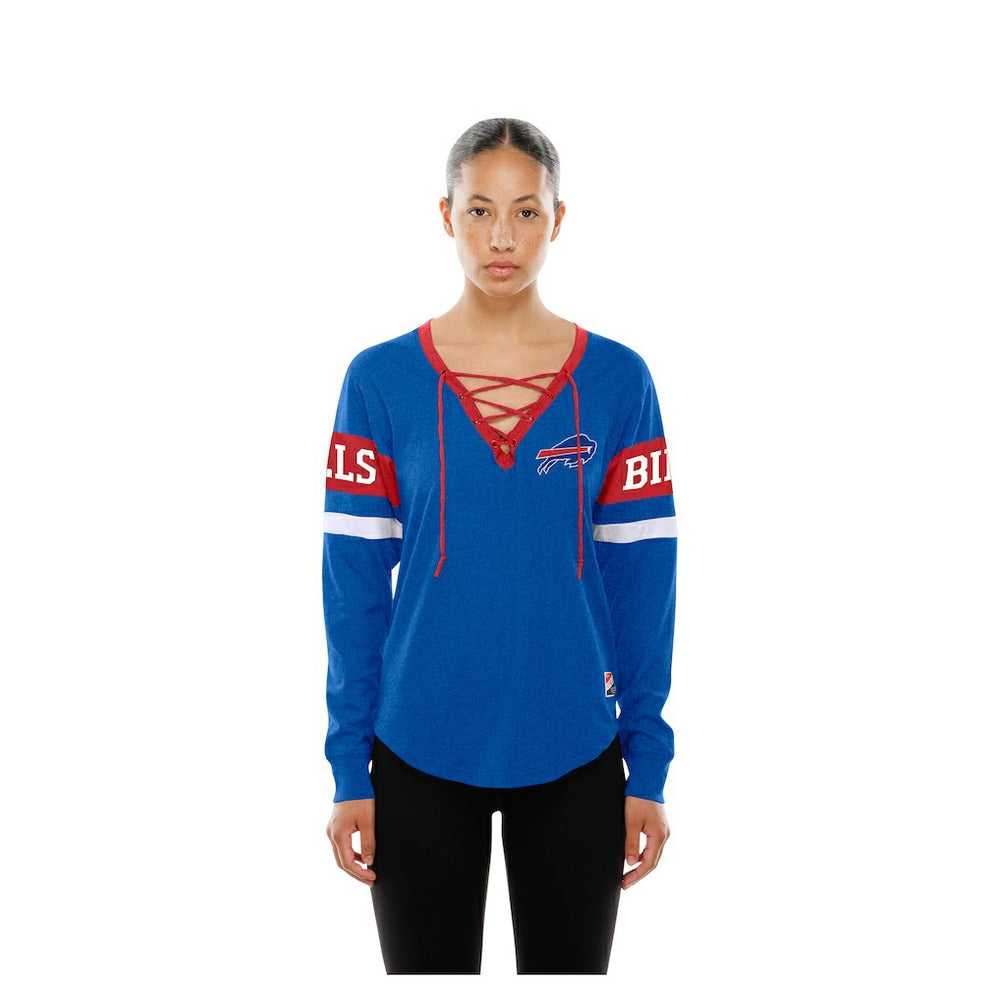 Buffalo Bills New Era Women's Throwback Lace-Up Long-Sleeve T-Shirt Royal | NFL