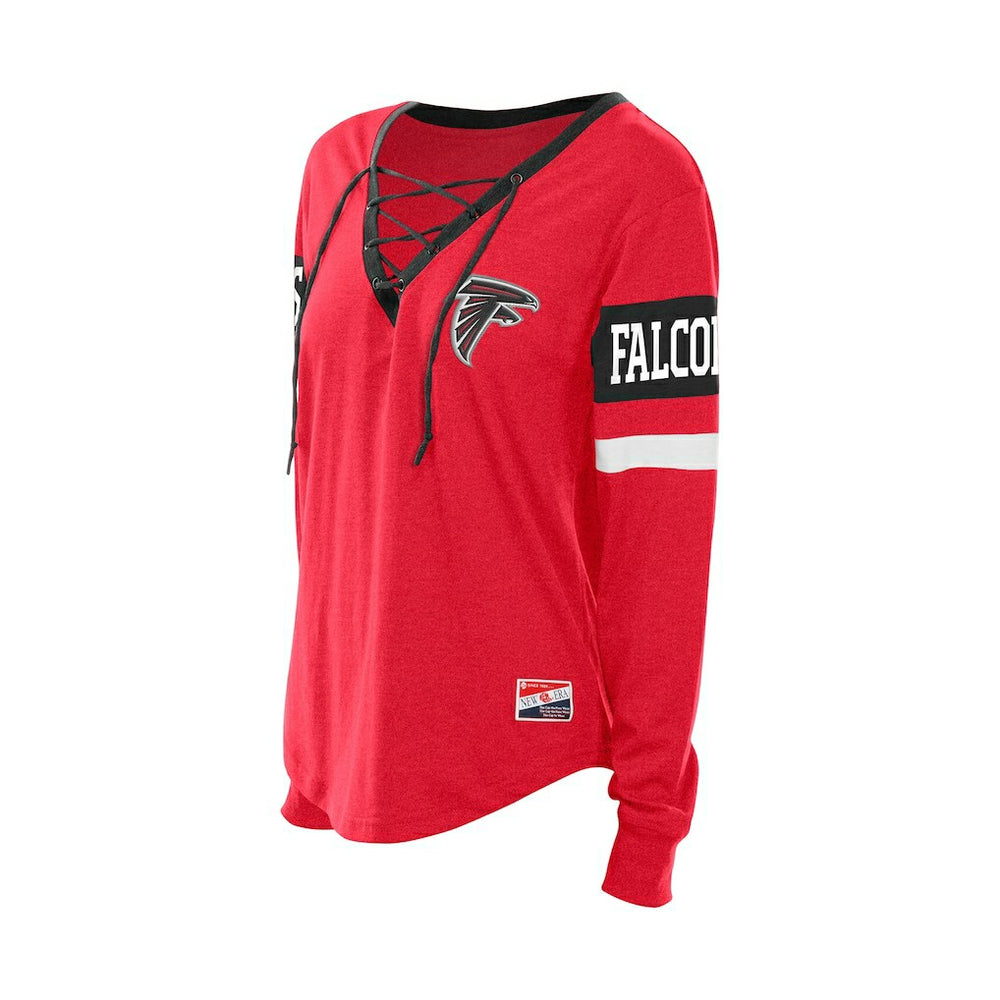 Atlanta Falcons New Era Women's Throwback Lace-Up Long-Sleeve T-Shirt Red | NFL