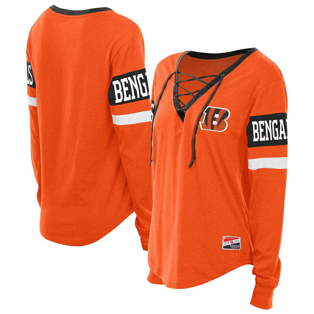 Cincinnati Bengals New Era Women's Throwback Lace-Up Long-Sleeve T-Shirt Orange | NFL