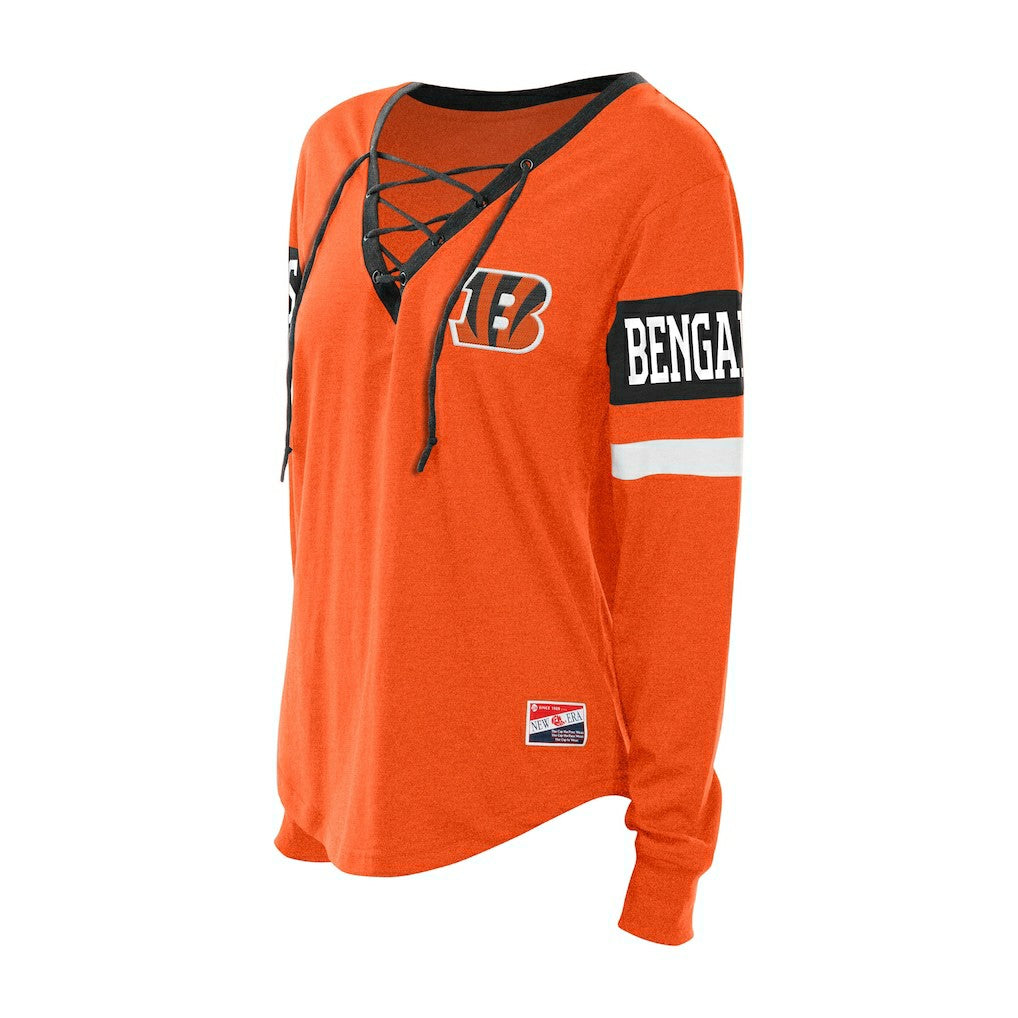 Cincinnati Bengals New Era Women's Throwback Lace-Up Long-Sleeve T-Shirt Orange | NFL