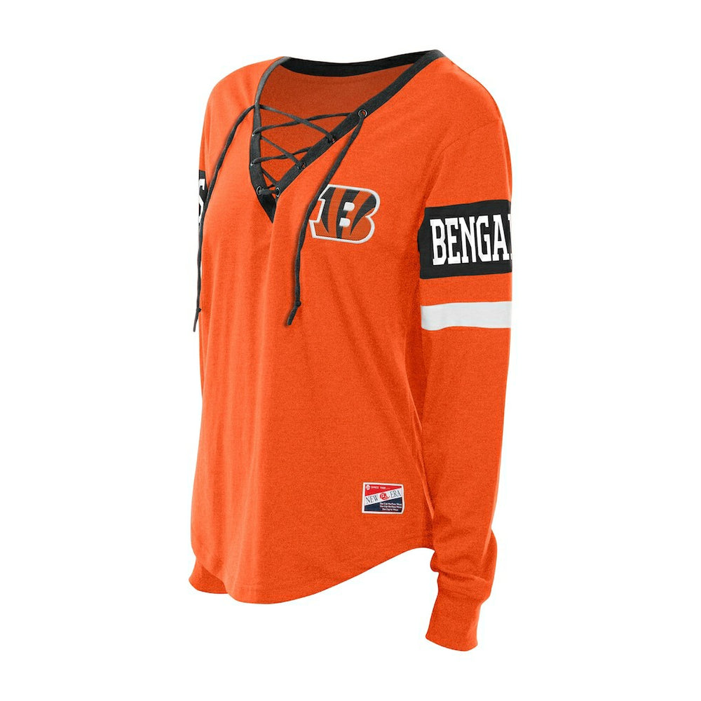 Cincinnati Bengals New Era Women's Throwback Lace-Up Long-Sleeve T-Shirt Orange | NFL