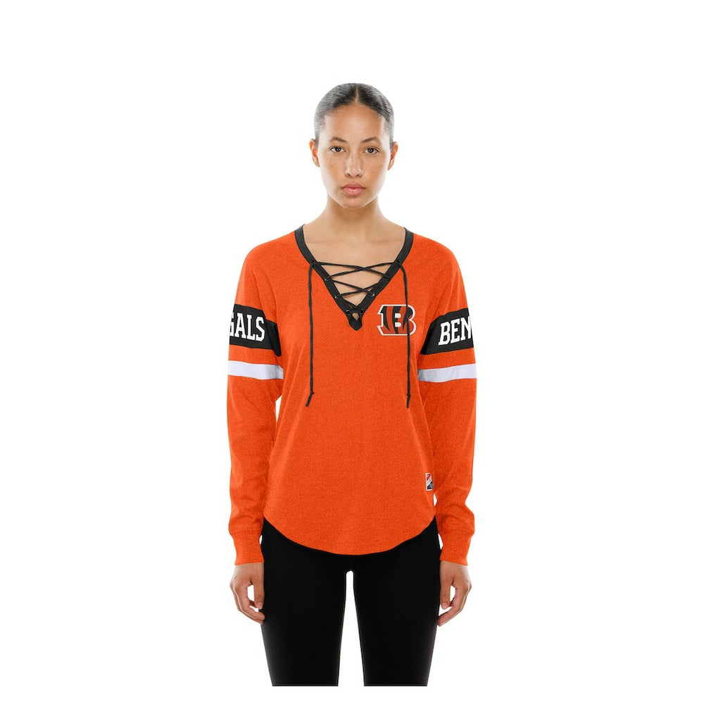 Cincinnati Bengals New Era Women's Throwback Lace-Up Long-Sleeve T-Shirt Orange | NFL