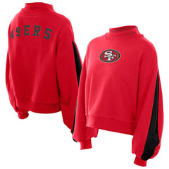 San Francisco 49ers New Era Women's Sport Night Mock Neck Balloon Sleeve Pullover Sweatshirt Scarlet | NFL