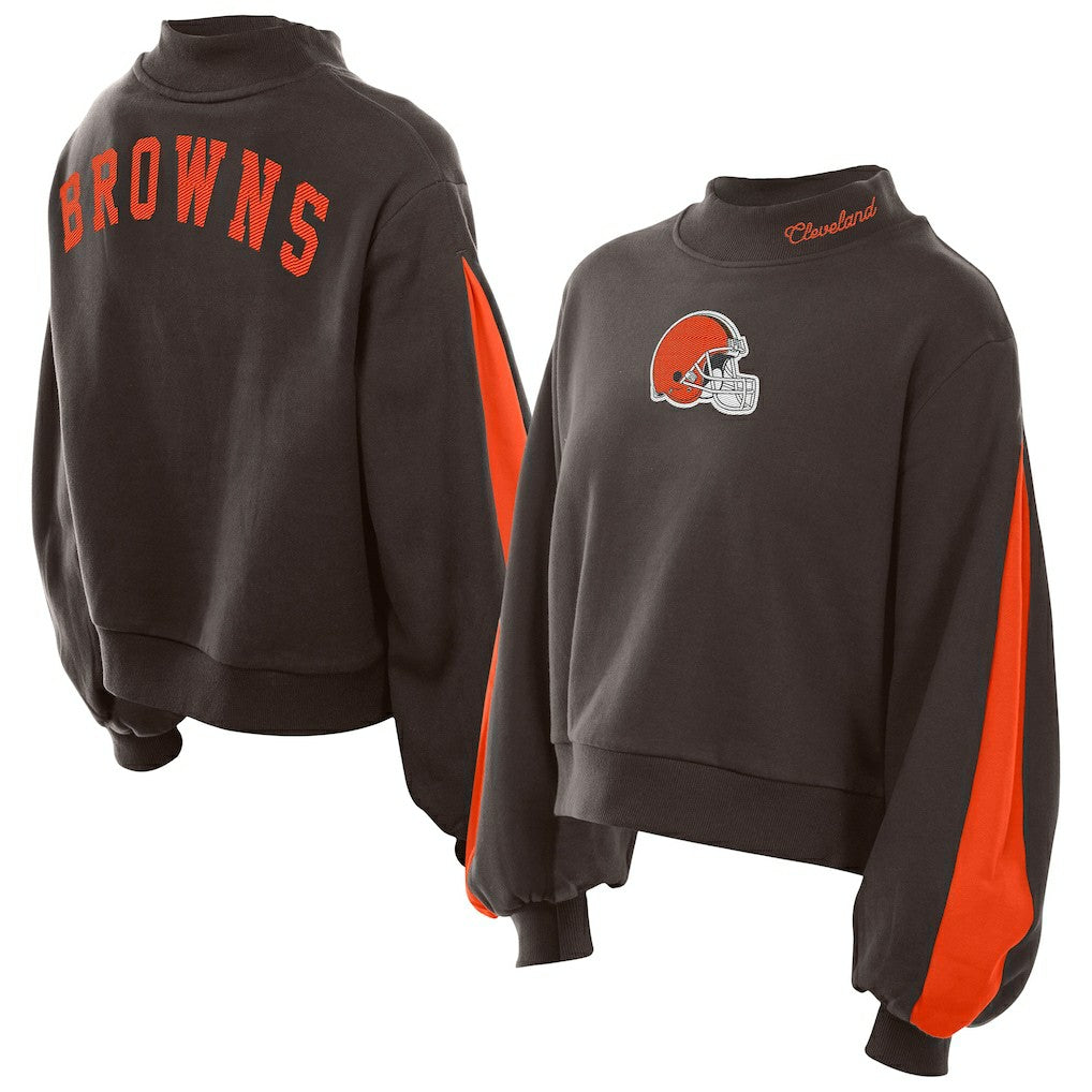 Cleveland Browns New Era Women's Sport Night Mock Neck Balloon Sleeve Pullover Sweatshirt Brown | NFL
