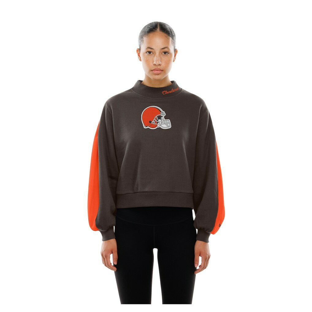 Cleveland Browns New Era Women's Sport Night Mock Neck Balloon Sleeve Pullover Sweatshirt Brown | NFL