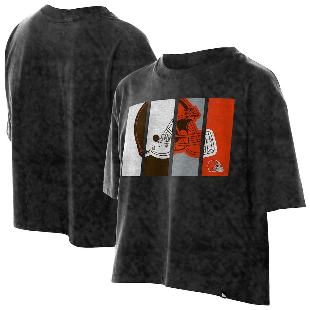 Cleveland Browns New Era Women's Boxy Cropped Sport Night Mineral Wash T-Shirt Black | NFL