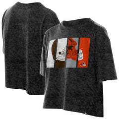 Cleveland Browns New Era Women's Boxy Cropped Sport Night Mineral Wash T-Shirt Black | NFL