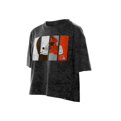Cleveland Browns New Era Women's Boxy Cropped Sport Night Mineral Wash T-Shirt Black | NFL