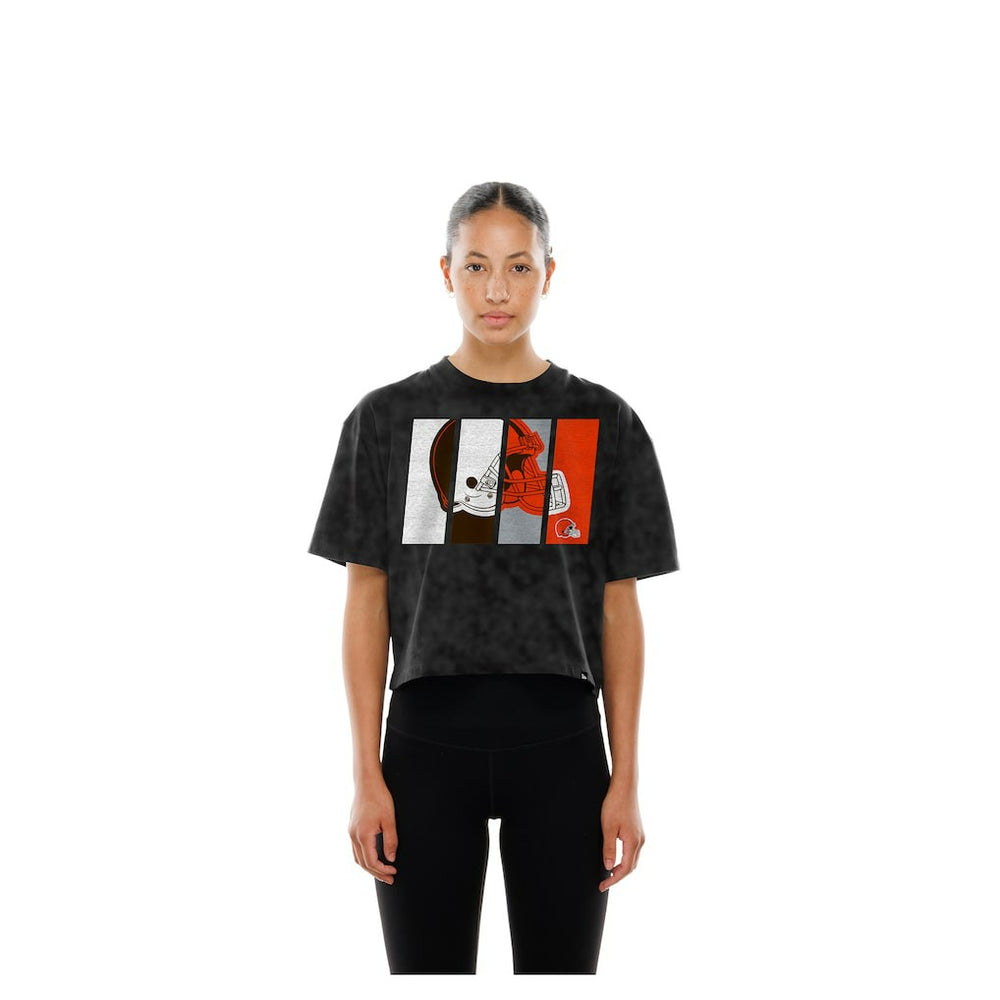 Cleveland Browns New Era Women's Boxy Cropped Sport Night Mineral Wash T-Shirt Black | NFL