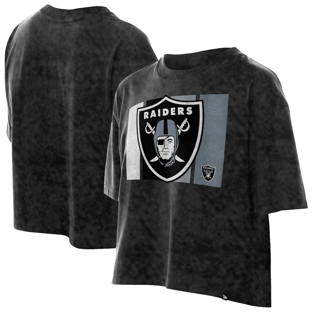 Las Vegas Raiders New Era Women's Boxy Cropped Sport Night Mineral Wash T-Shirt Black | NFL