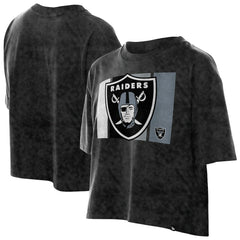 Las Vegas Raiders New Era Women's Boxy Cropped Sport Night Mineral Wash T-Shirt Black | NFL