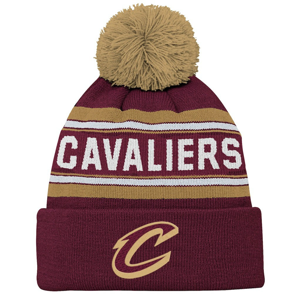 Cleveland Cavaliers Outerstuff Youth Backboard Jacquard Cuffed Knit Hat with Pom Wine - NBA