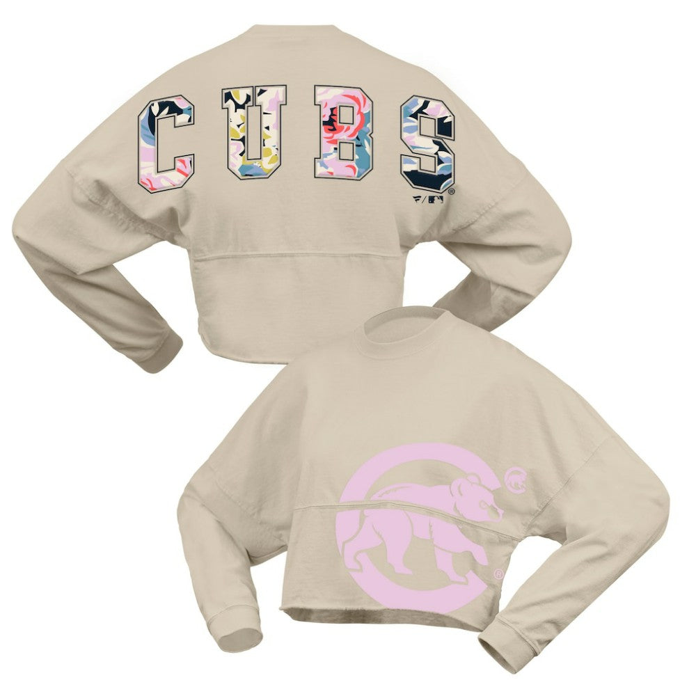 Chicago Cubs Fanatics Women's Floral Preppy Cropped Long Sleeve T-Shirt - MLB