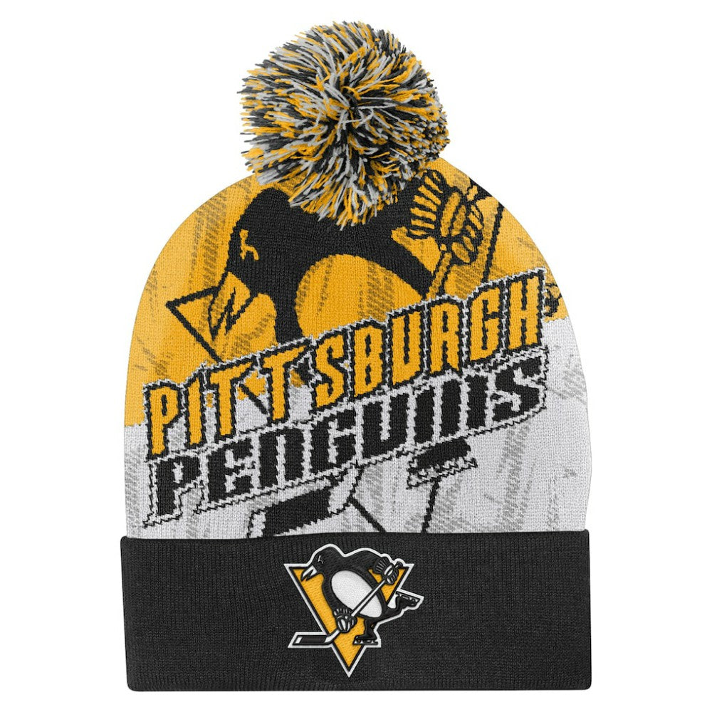 Pittsburgh Penguins Outerstuff Youth New Edge Cuffed Knit Hat with Pom - Black - NHL