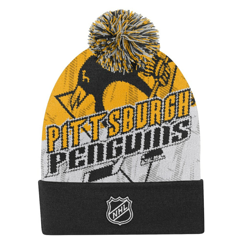 Pittsburgh Penguins Outerstuff Youth New Edge Cuffed Knit Hat with Pom - Black - NHL