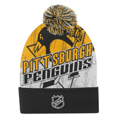 Pittsburgh Penguins Outerstuff Youth New Edge Cuffed Knit Hat with Pom - Black - NHL