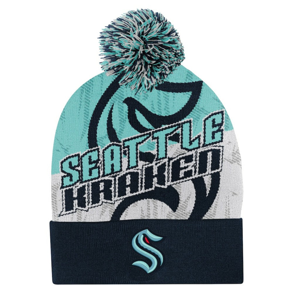 Seattle Kraken Outerstuff Youth New Edge Cuffed Knit Hat with Pom - Navy - NHL