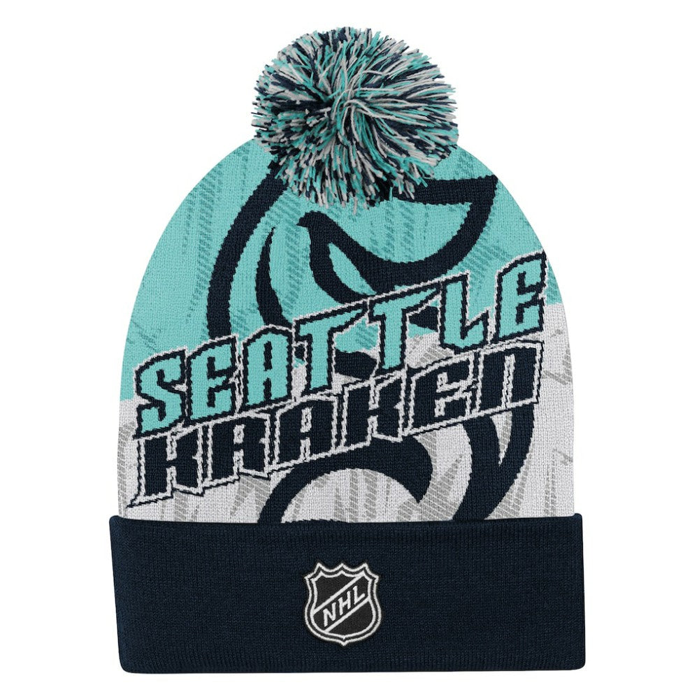 Seattle Kraken Outerstuff Youth New Edge Cuffed Knit Hat with Pom - Navy - NHL