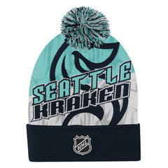 Seattle Kraken Outerstuff Youth New Edge Cuffed Knit Hat with Pom - Navy - NHL
