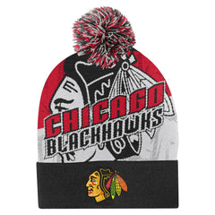 Chicago Blackhawks Outerstuff Youth New Edge Cuffed Knit Hat with Pom - Red - NHL