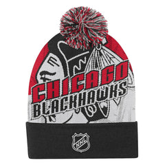 Chicago Blackhawks Outerstuff Youth New Edge Cuffed Knit Hat with Pom - Red - NHL