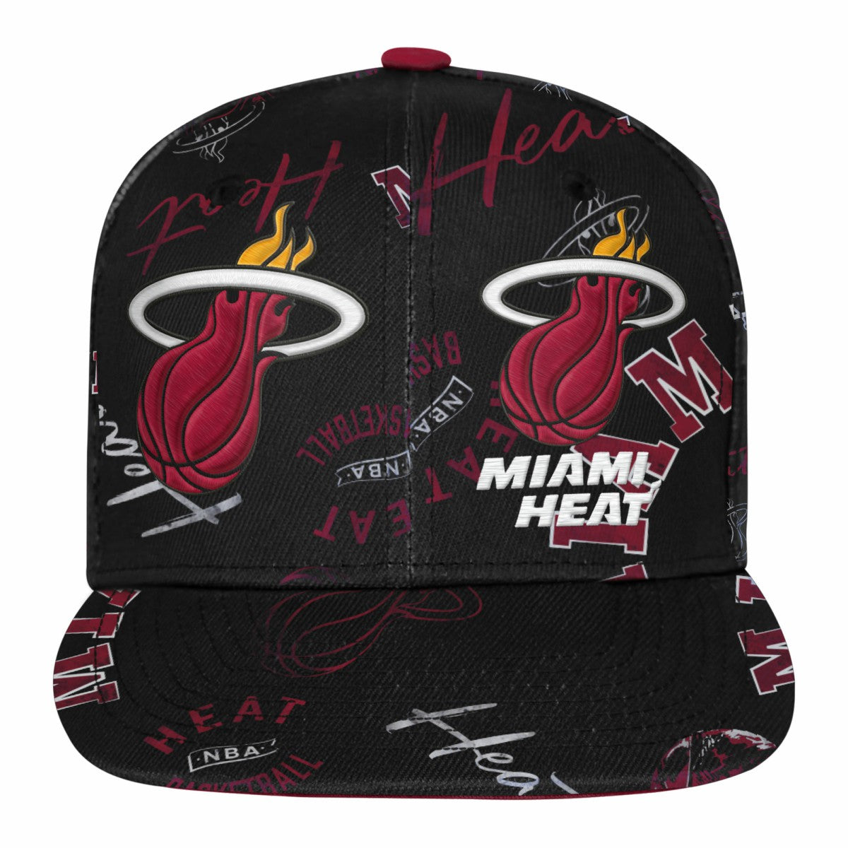 Miami Heat Outerstuff Youth Street Hooper Allover Print Snapback Hat Black - NBA