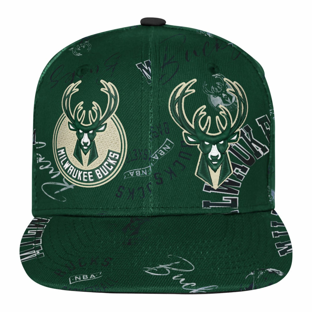 Milwaukee Bucks Outerstuff Youth Street Hooper Allover Print Snapback Hat Hunter Green - NBA