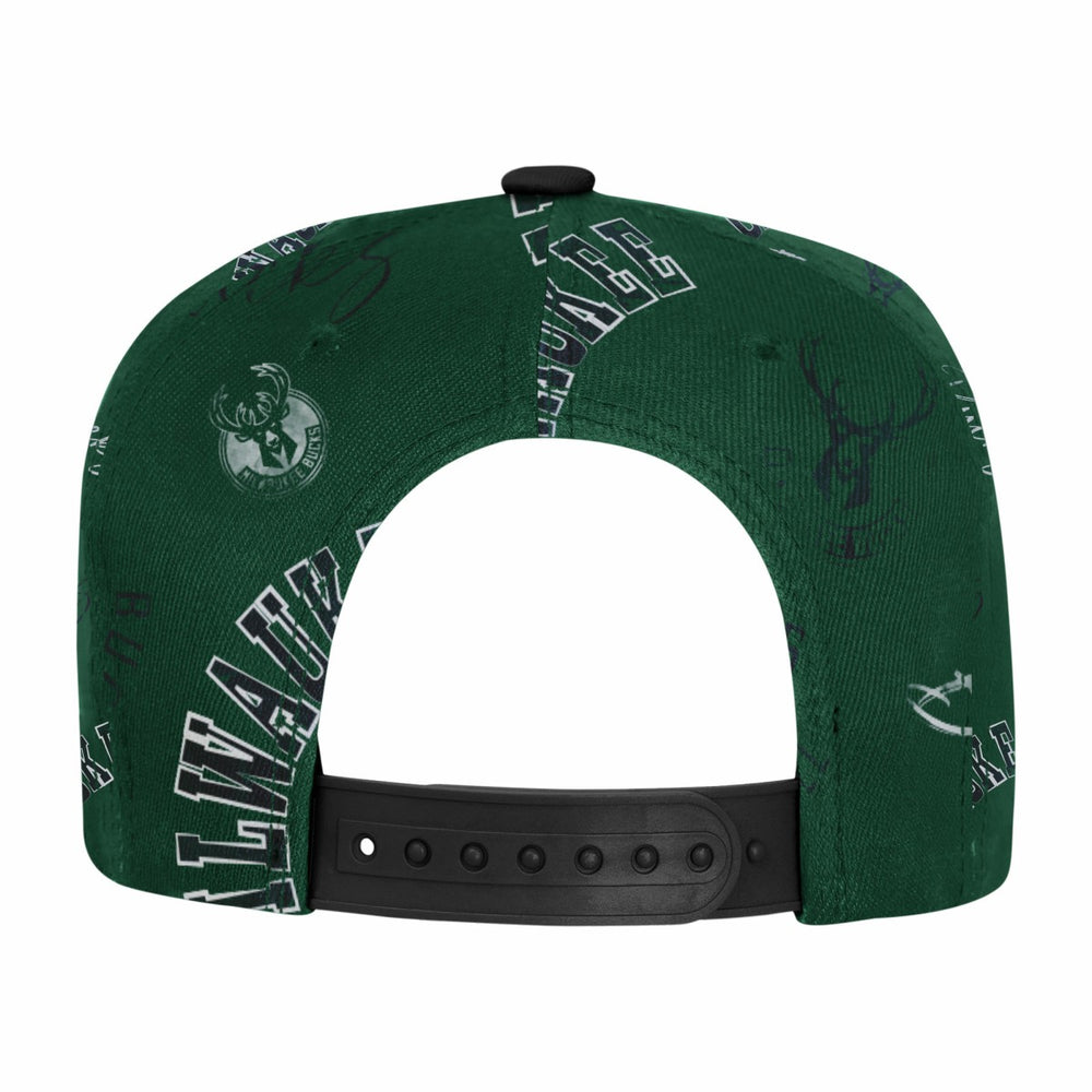 Milwaukee Bucks Outerstuff Youth Street Hooper Allover Print Snapback Hat Hunter Green - NBA
