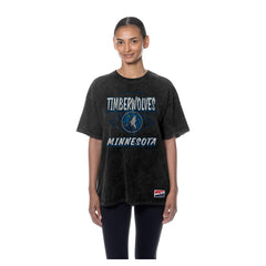 Minnesota Timberwolves Women's Throwback Mineral Wash Oversized T-Shirt Black - NBA