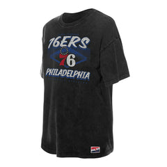 Philadelphia 76ers Women's Throwback Mineral Wash Oversized T-Shirt Black - NBA