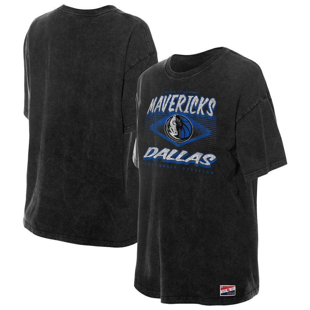 Dallas Mavericks Women's Throwback Mineral Wash Oversized T-Shirt Black - NBA