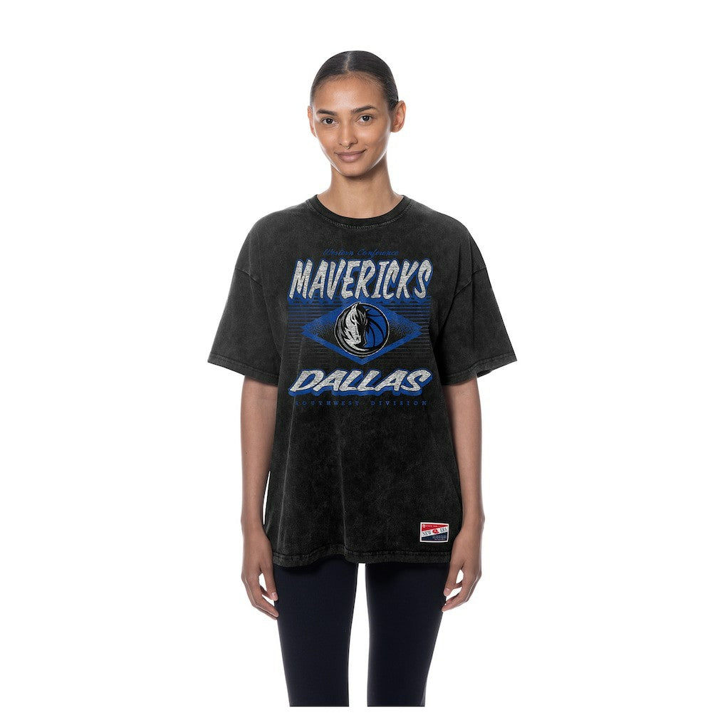 Dallas Mavericks Women's Throwback Mineral Wash Oversized T-Shirt Black - NBA