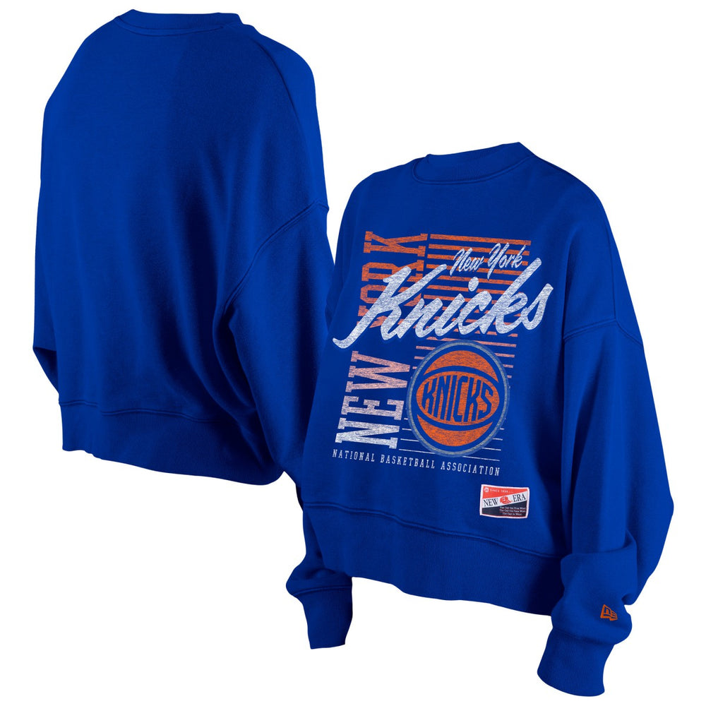 New York Knicks Women's Boxy Throwback Mineral Wash Sweatshirt Blue - NBA