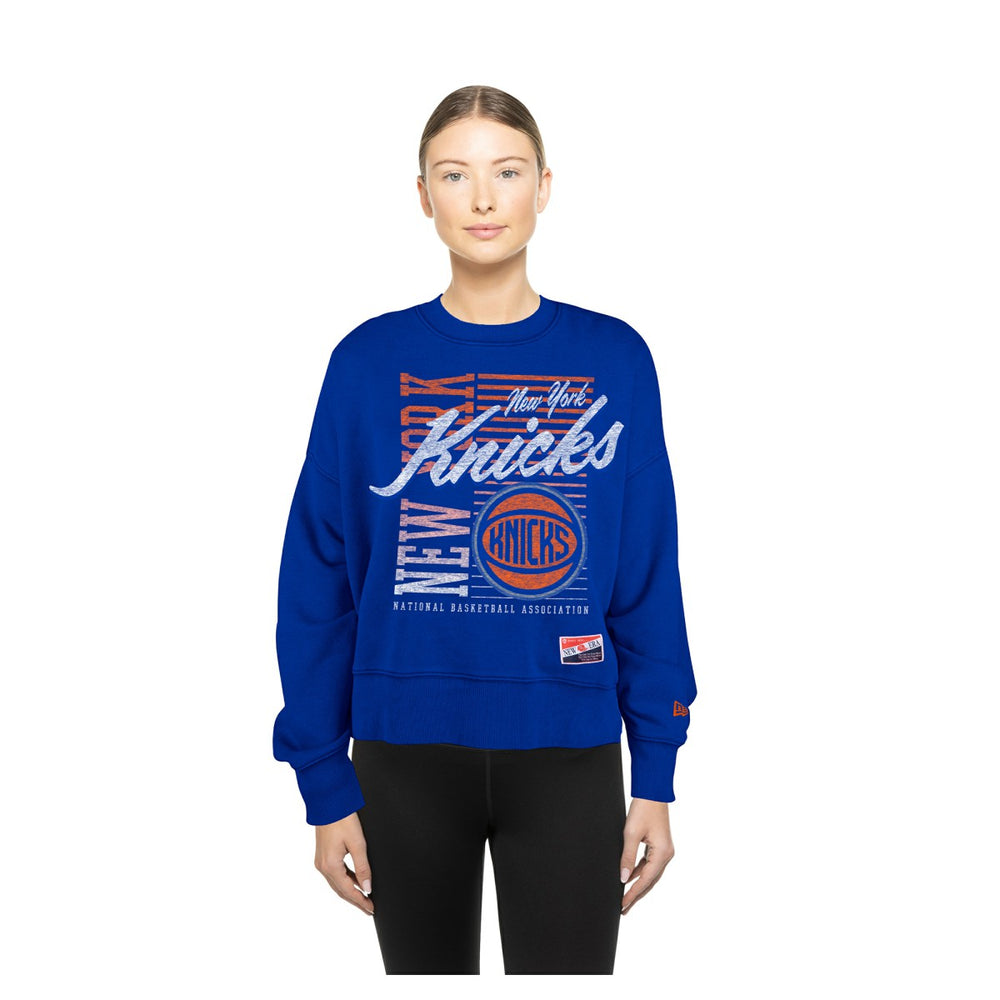 New York Knicks Women's Boxy Throwback Mineral Wash Sweatshirt Blue - NBA