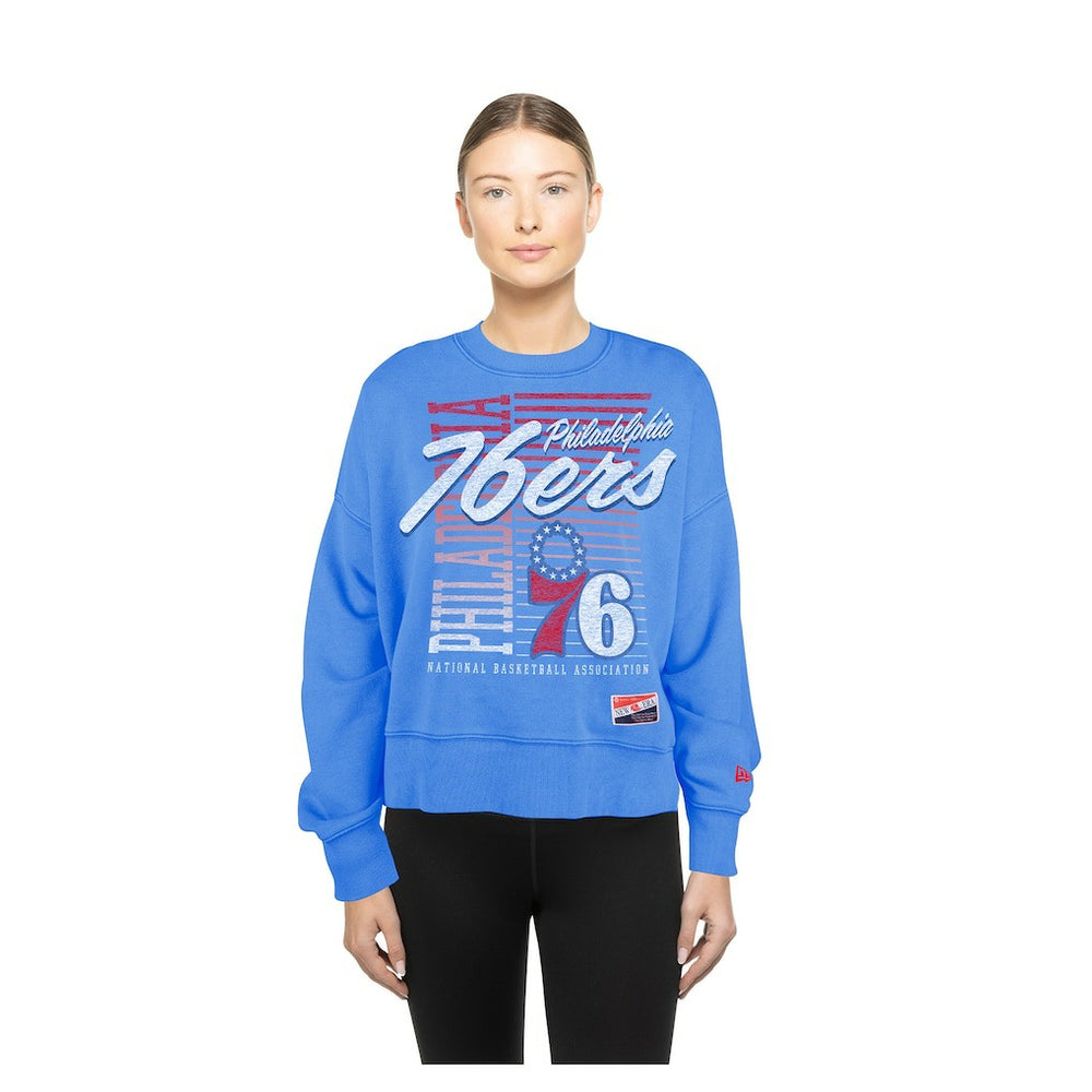 Philadelphia 76ers Women's Boxy Throwback Mineral Wash Sweatshirt Royal - NBA