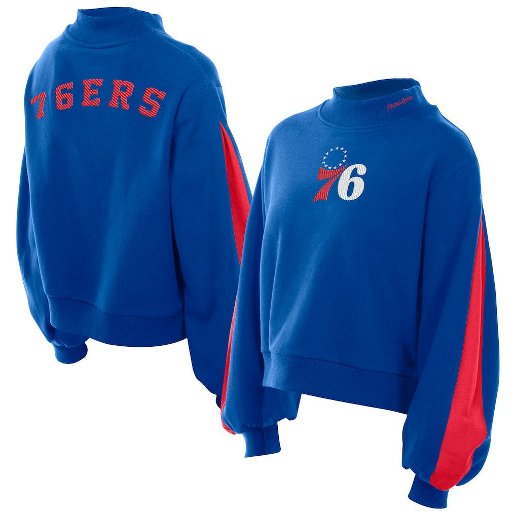 Philadelphia 76ers Women's Sport Night Balloon Sleeves Sweatshirt Royal - NBA