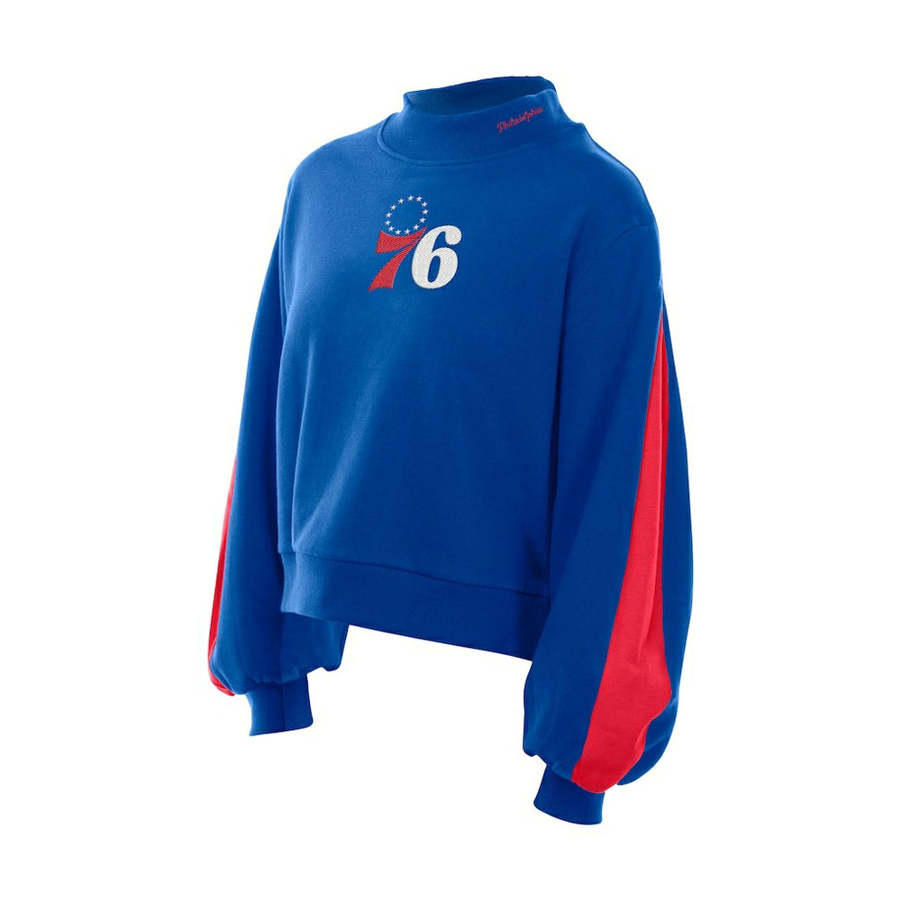 Philadelphia 76ers Women's Sport Night Balloon Sleeves Sweatshirt Royal - NBA