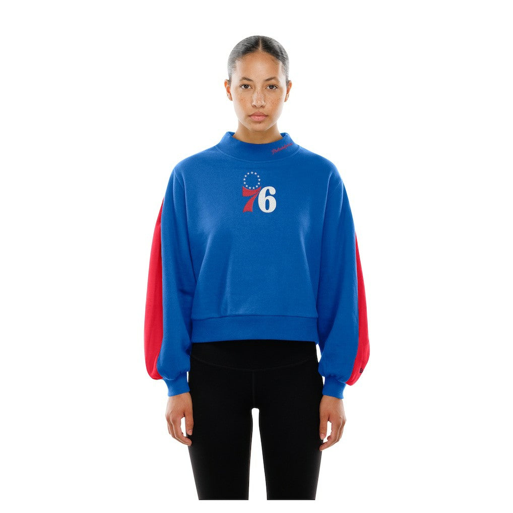 Philadelphia 76ers Women's Sport Night Balloon Sleeves Sweatshirt Royal - NBA