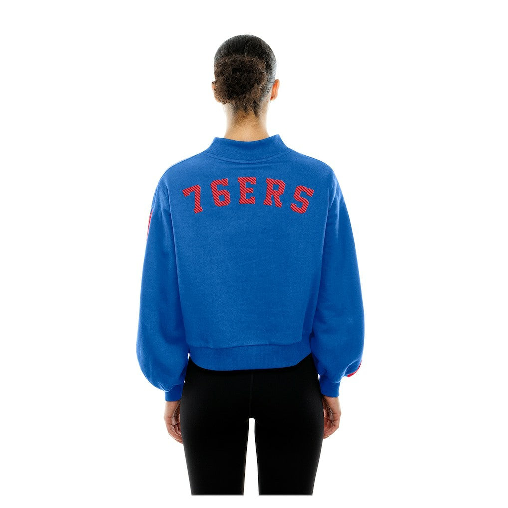 Philadelphia 76ers Women's Sport Night Balloon Sleeves Sweatshirt Royal - NBA