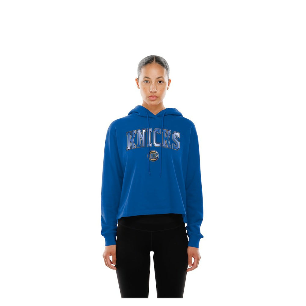 New York Knicks Women's Glam Game Open Back Hoodie Blue - NBA