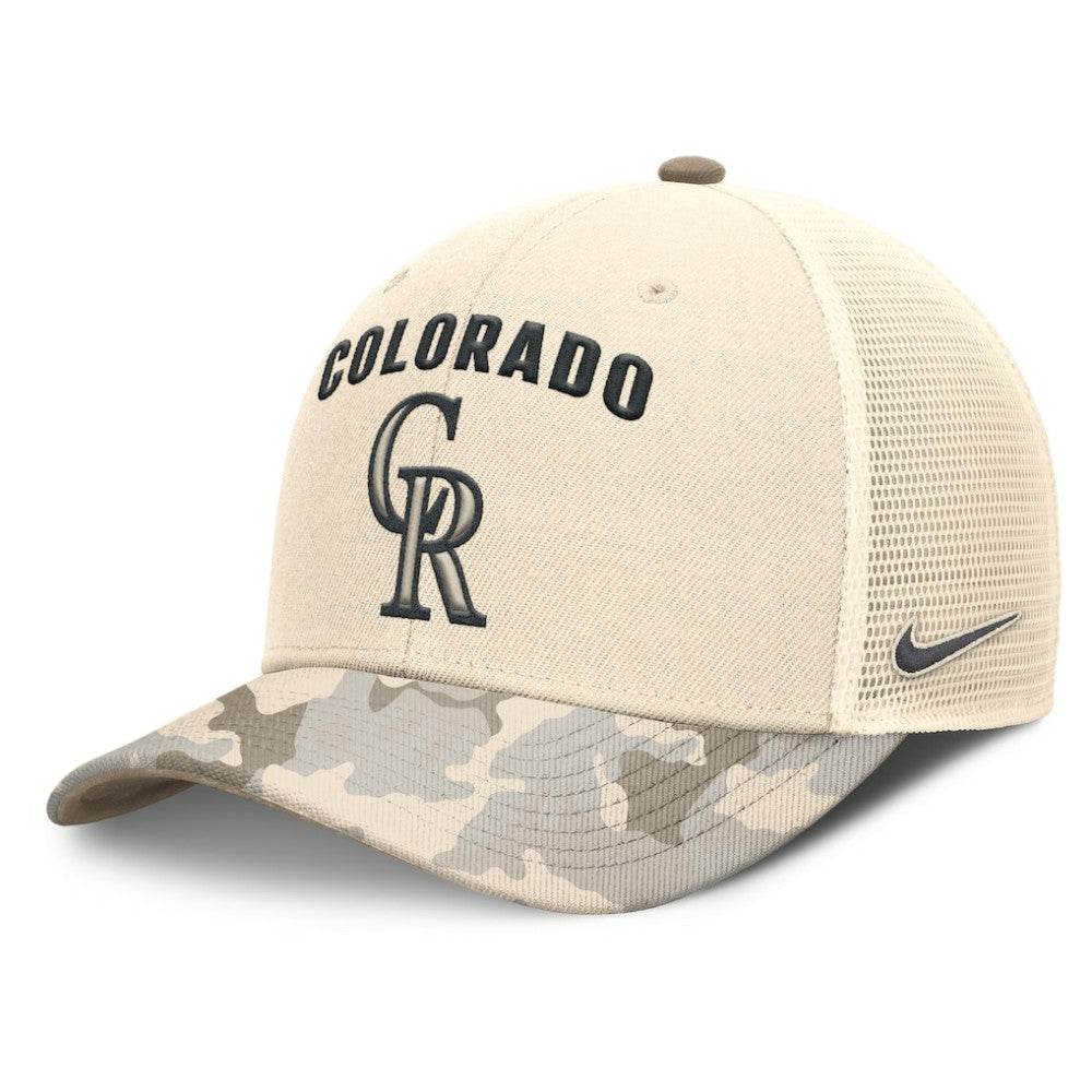 Colorado Rockies Nike Camo Natural Pack Rise Adjustable Trucker Hat - MLB