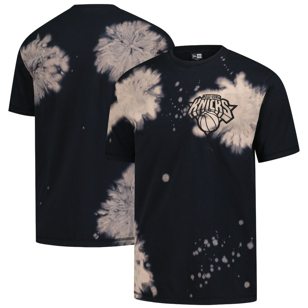 New York Knicks Injection Bleached Out Raw Edge Oversized T-Shirt Black - NBA