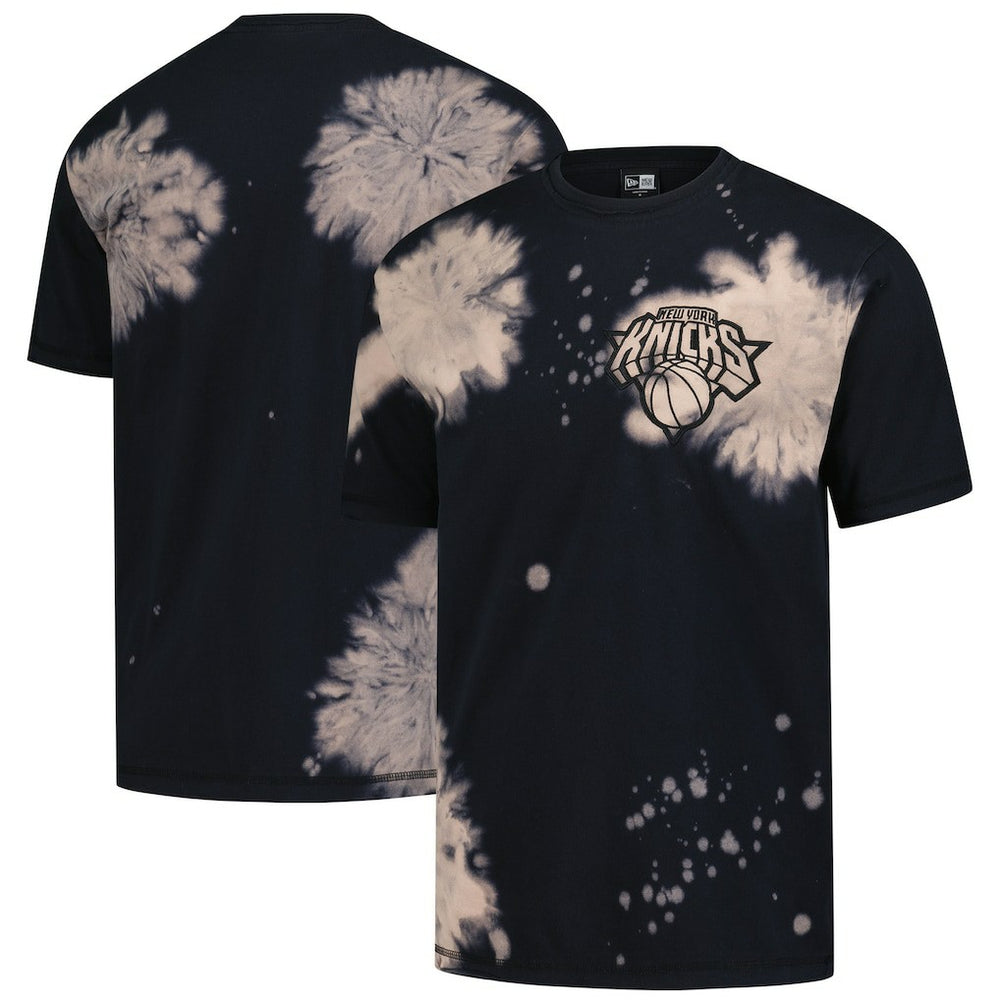 New York Knicks Injection Bleached Out Raw Edge Oversized T-Shirt Black - NBA