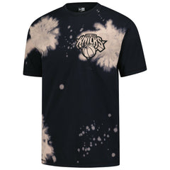 New York Knicks Injection Bleached Out Raw Edge Oversized T-Shirt Black - NBA