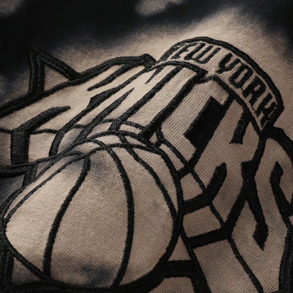New York Knicks Injection Bleached Out Raw Edge Oversized T-Shirt Black - NBA