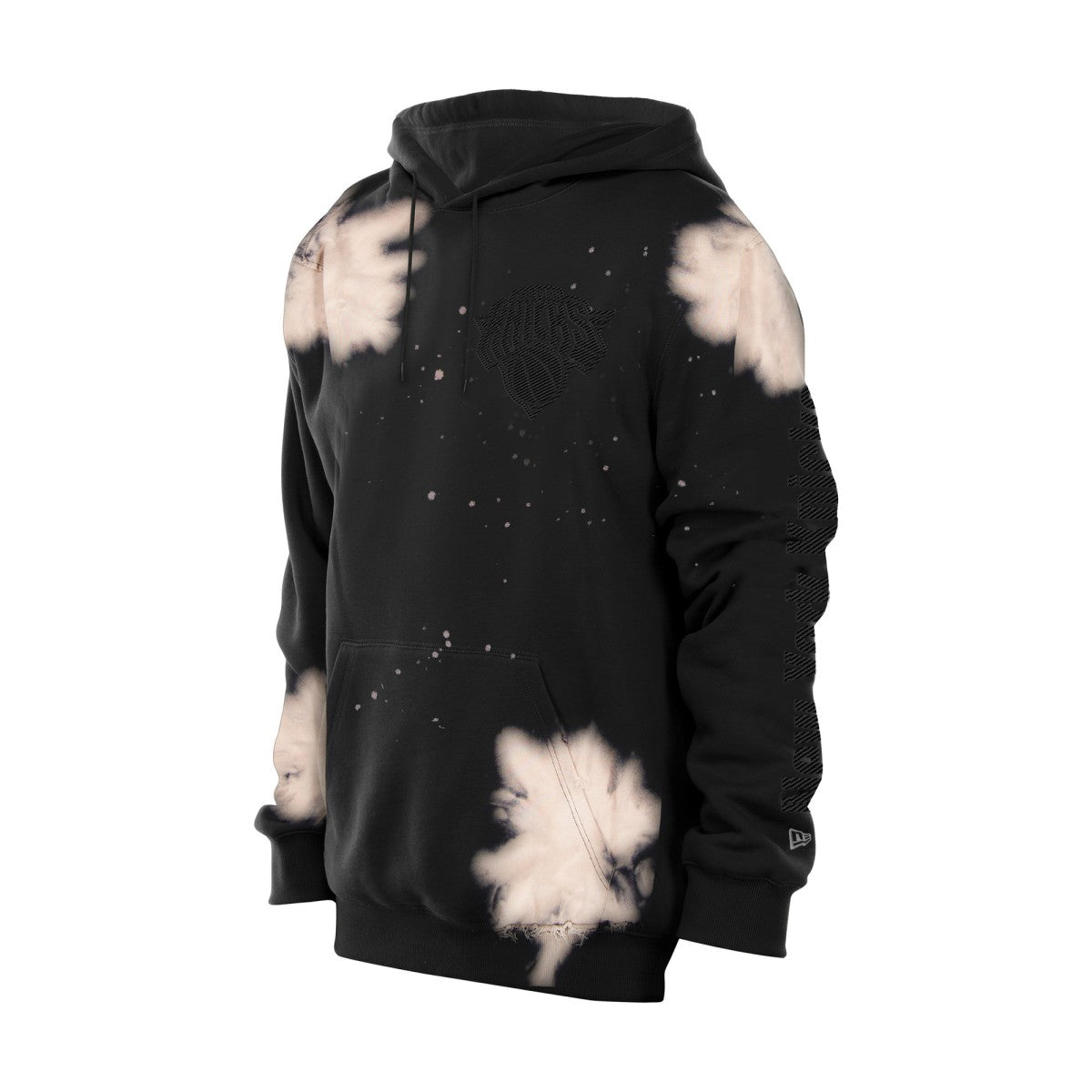 New York Knicks Injection Bleached Out Raw Edge Hoodie Black - NBA
