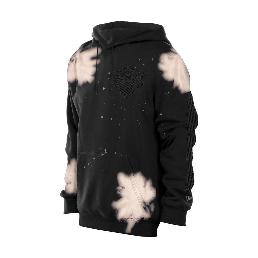 New York Knicks Injection Bleached Out Raw Edge Hoodie Black - NBA