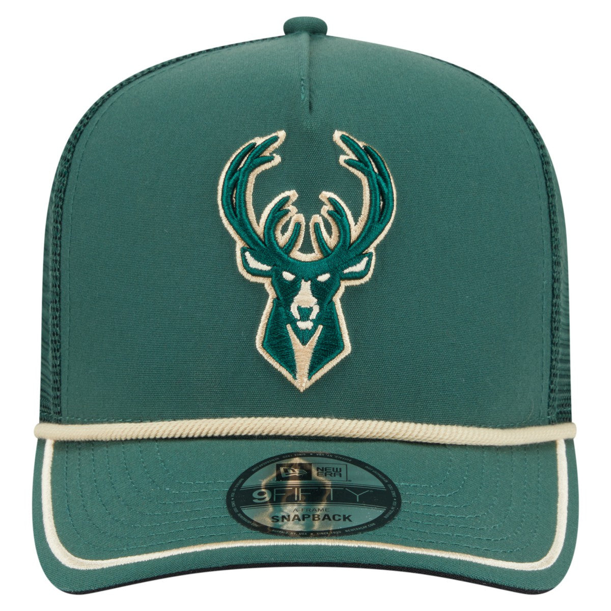 Milwaukee Bucks Vintage Team Rope A-Frame 9FIFTY Snapback Hat Hunter Green - NBA